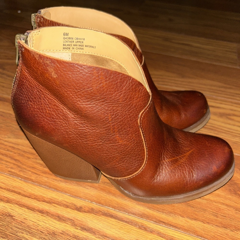 EUC Korks Gemini V Leather Zip Ankle Booties Soft Distressed Block Heel Brown‎ 6